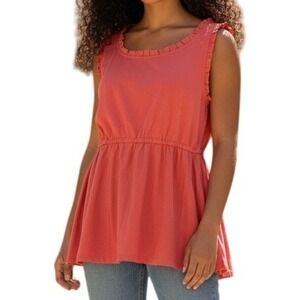 Ralph Lauren RL Coral Red Ruffle Neck Peplum Tank Top Women's Size Medium‎